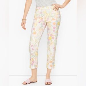 Talbots Women’s Mid-Rise Perfect Crop Capris Pants Abstract Floral White Sz 4